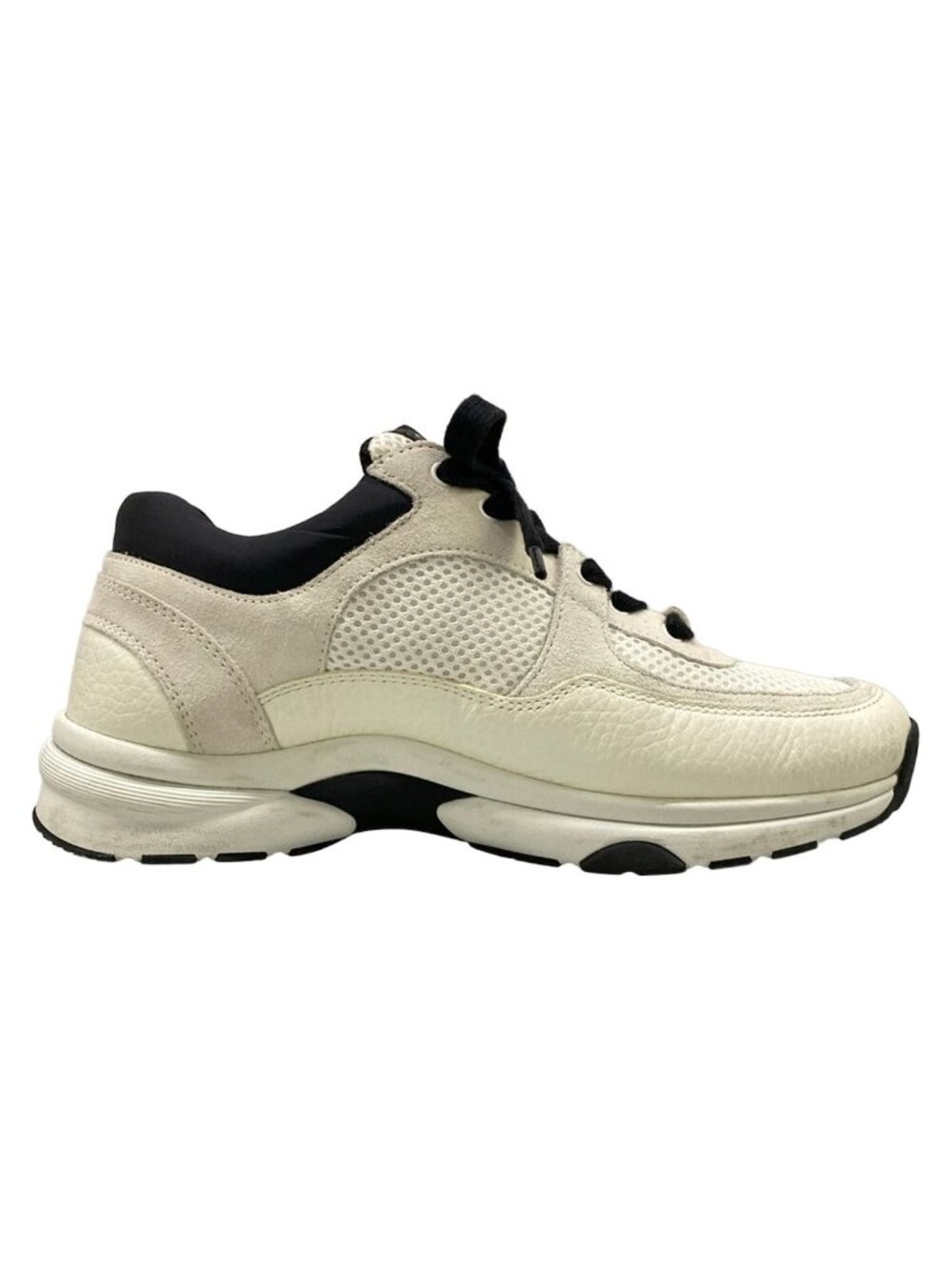 Chanel Sneakers 36.5 White Ivory Black CC Logo Cotton Leather - Picture 2 of 13